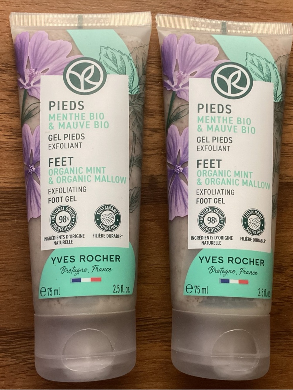 Set of 2 Yves Rocher Foot scrub. Exfoliating Gel in Organic Mint and Mallow, New